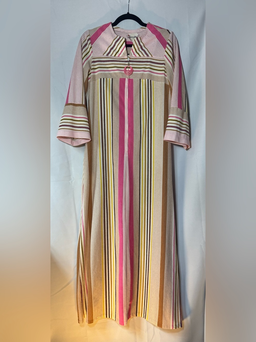 Striped Pink & Neutral Maxi Dress with Ring Detail